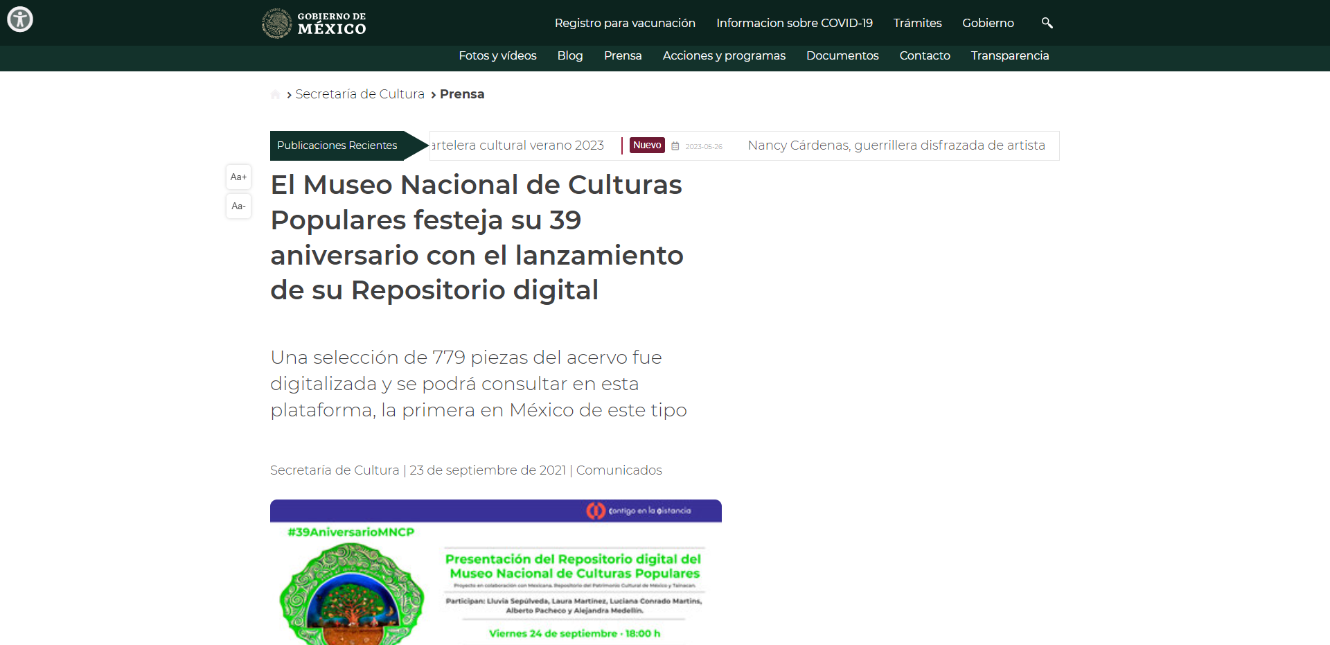 Entrada: El Museo Nacional de Culturas Populares festeja su 39 aniversario con el lanzamiento de su Repositorio digital