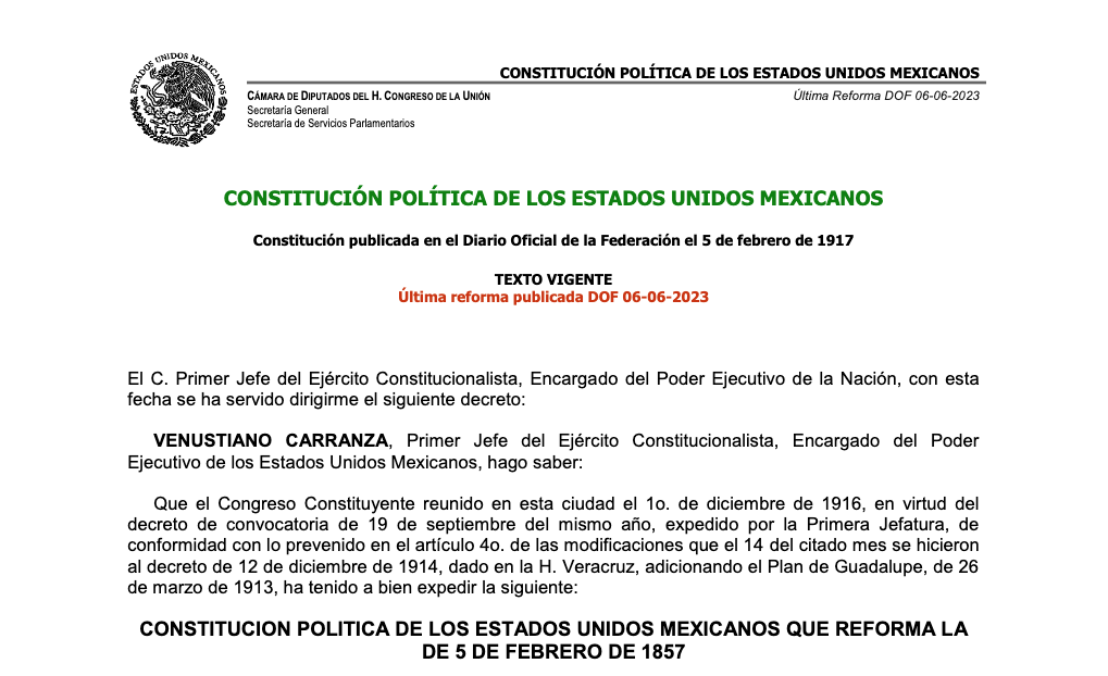 Sala de lectura: Constitución Política de los Estados Unidos Mexicanos